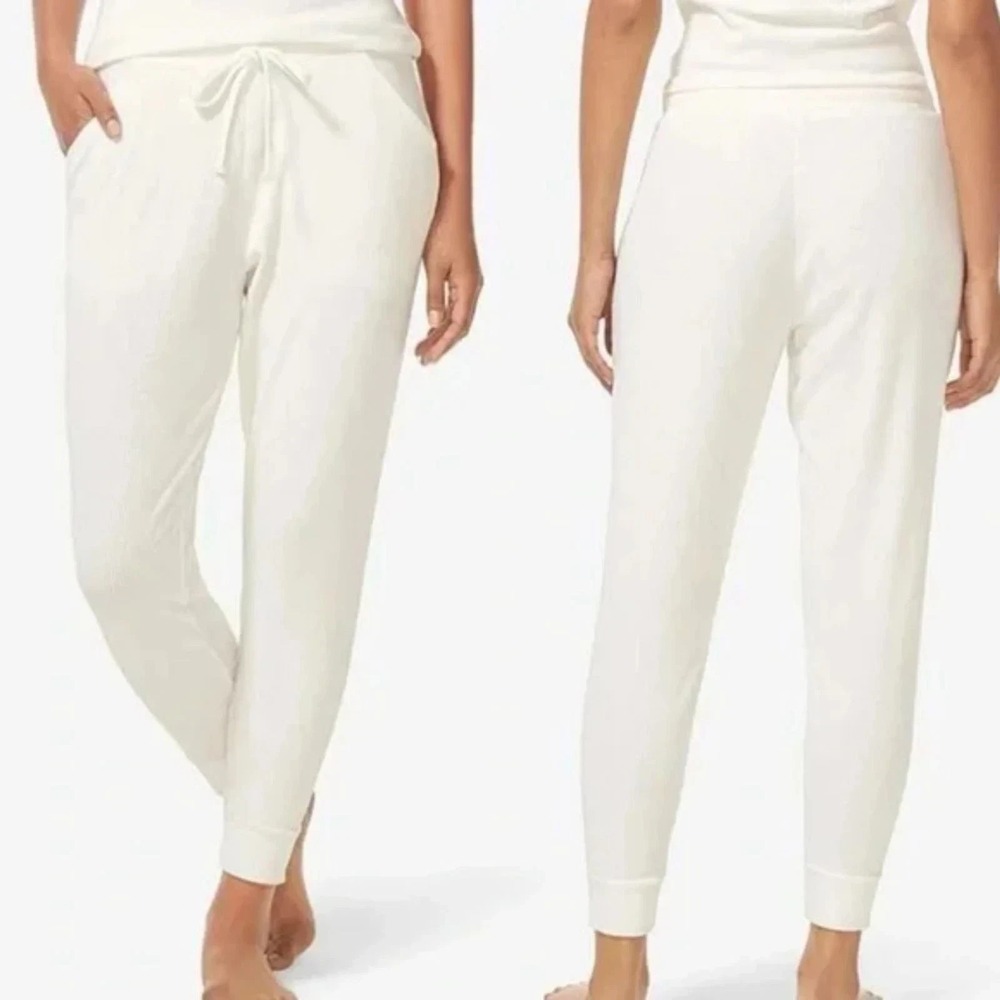 Tommy John‎ Womens Ivory Ribbed Drawstring Joggers Small Lounge Minimalist Cozy